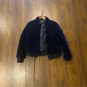 Top shop blue velvet bomber jacket